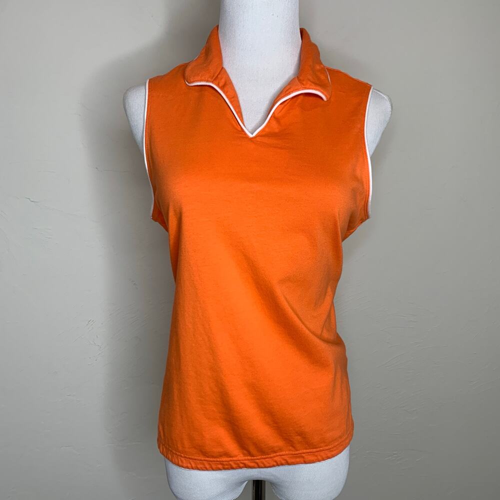 Ashworth Sleeveless Golf Polo Shirt Orange White Trim Sz Medium